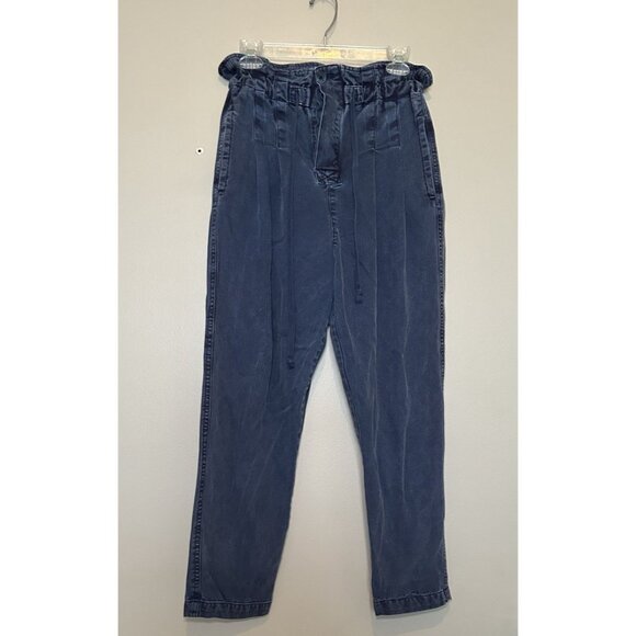 Free People Paperbag Waist Pants High Waist Button Front Baggy Mom Boho Blue xs - Picture 1 of 7